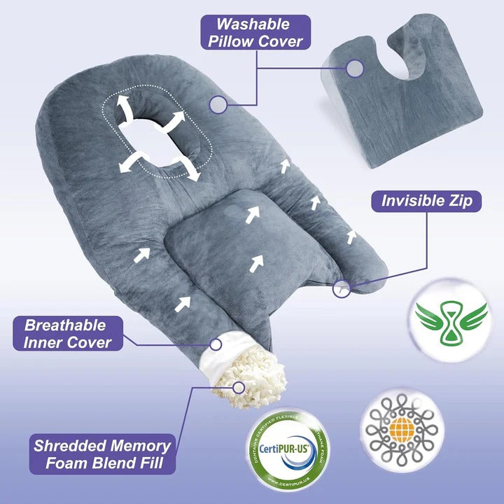 Breath-Easy Recovery Pillow: Full Face Cavity for Unobstructed Downward Sleep